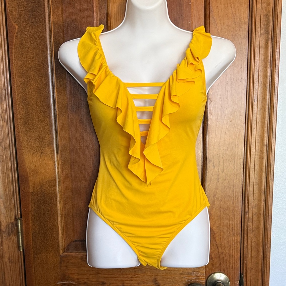 Bleu Rod Beattie Yellow Ruffled One Piece Swimsuit